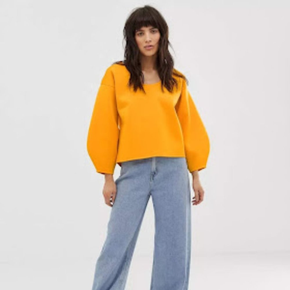 ASOS WHITE Size 10 Yellow NWT Scoop Neck Scuba Sweatshirt